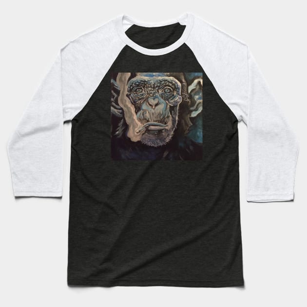 smoking monkey chimpanzee Baseball T-Shirt by charlesstat3
